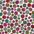 Tossed multicolour yarn balls hot pink red olive green teal black white on white novelty quilting cotton for knitter gifts sewing room accessories quilts and tote bags