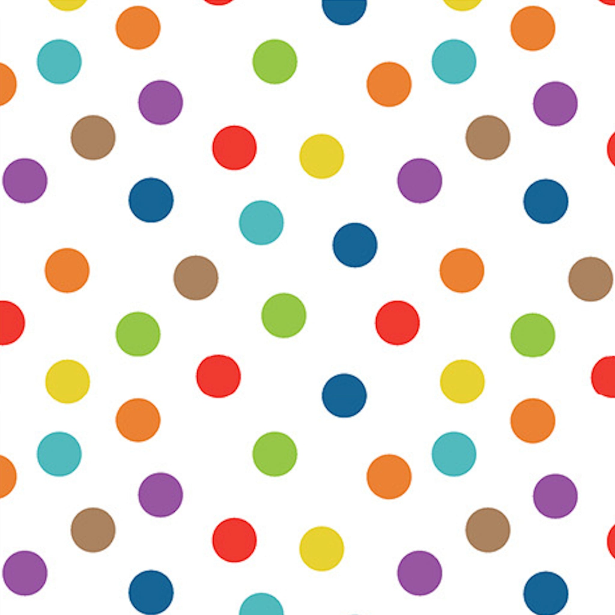 White polka dot fabric with multicolour rainbow dots for kids quilts