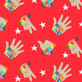 Pattern of hands with text 'High Five' and 'Thumbs Up' on a red background with stars