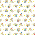 White high five hand print quilting cotton with bright rainbow colours