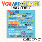 Centre panel section featuring You Are Amazing positive words for children's quilts