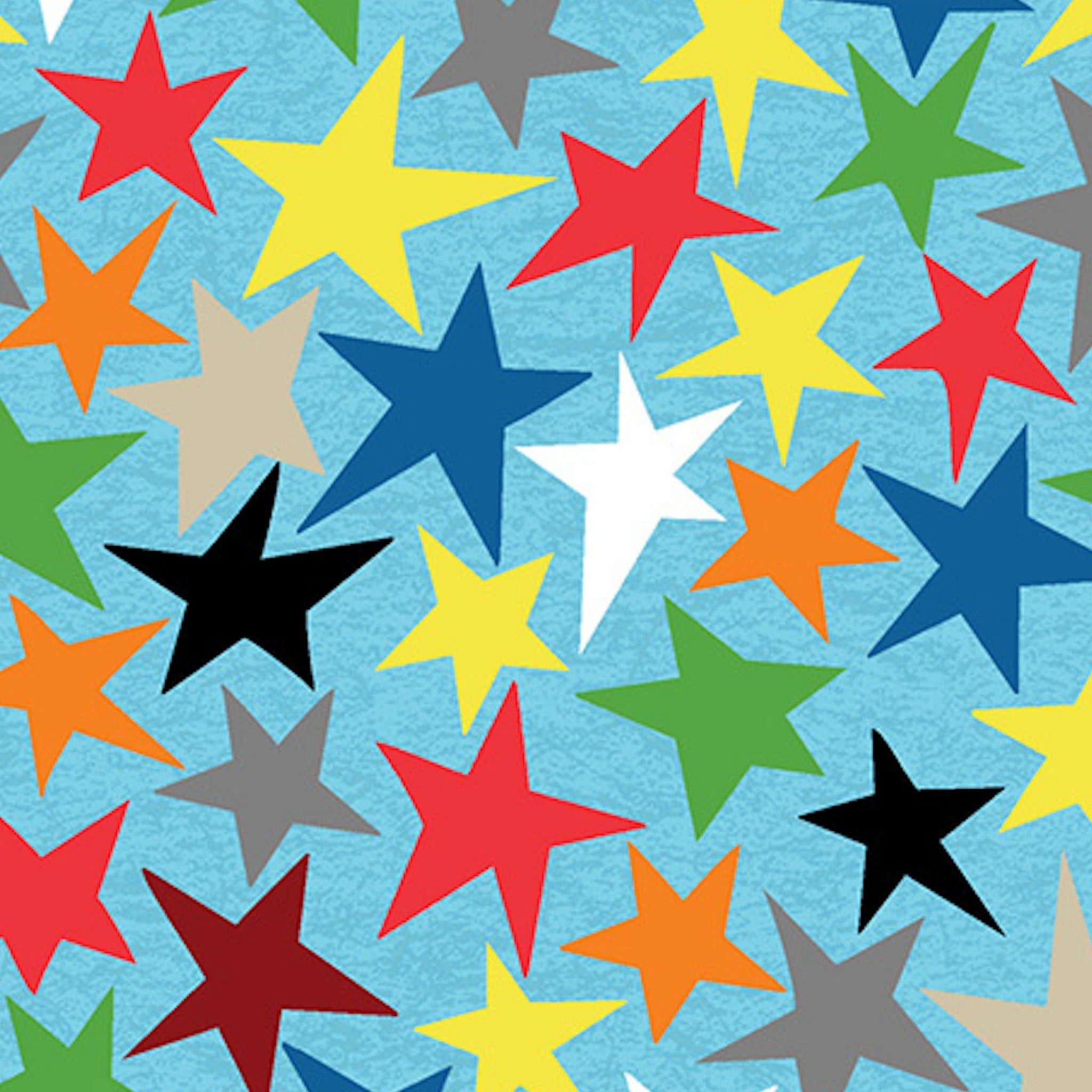 Blue star fabric with multicolour rainbow stars for kids quilts and patchwork