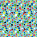 Blue star fabric with multicolour rainbow stars for kids quilts and patchwork