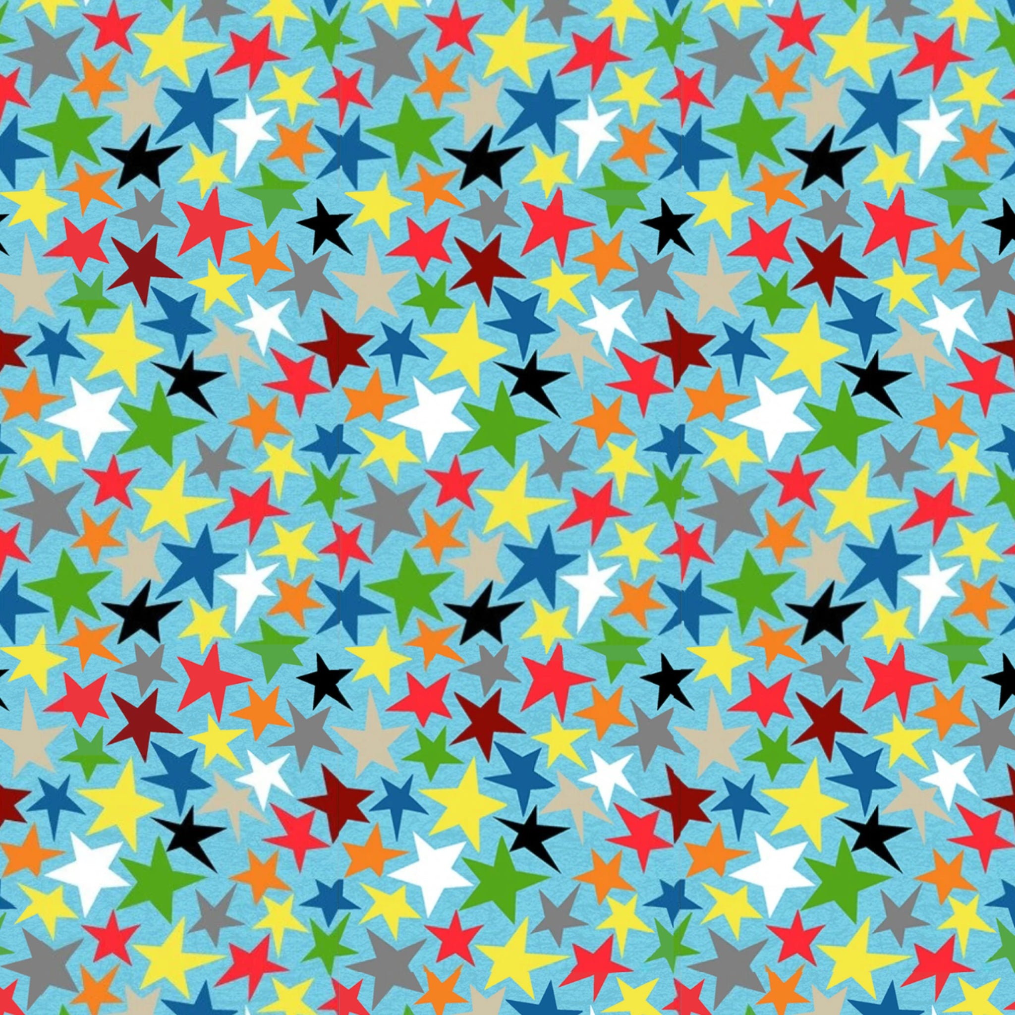 Blue star fabric with multicolour rainbow stars for kids quilts and patchwork