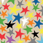Beige star fabric with multicolour rainbow stars for kids quilts and patchwork