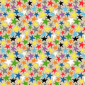 Taupe star fabric with multicolour rainbow stars for kids quilts and patchwork