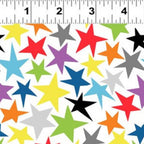 White star fabric with multicolour rainbow stars for kids quilts and patchwork