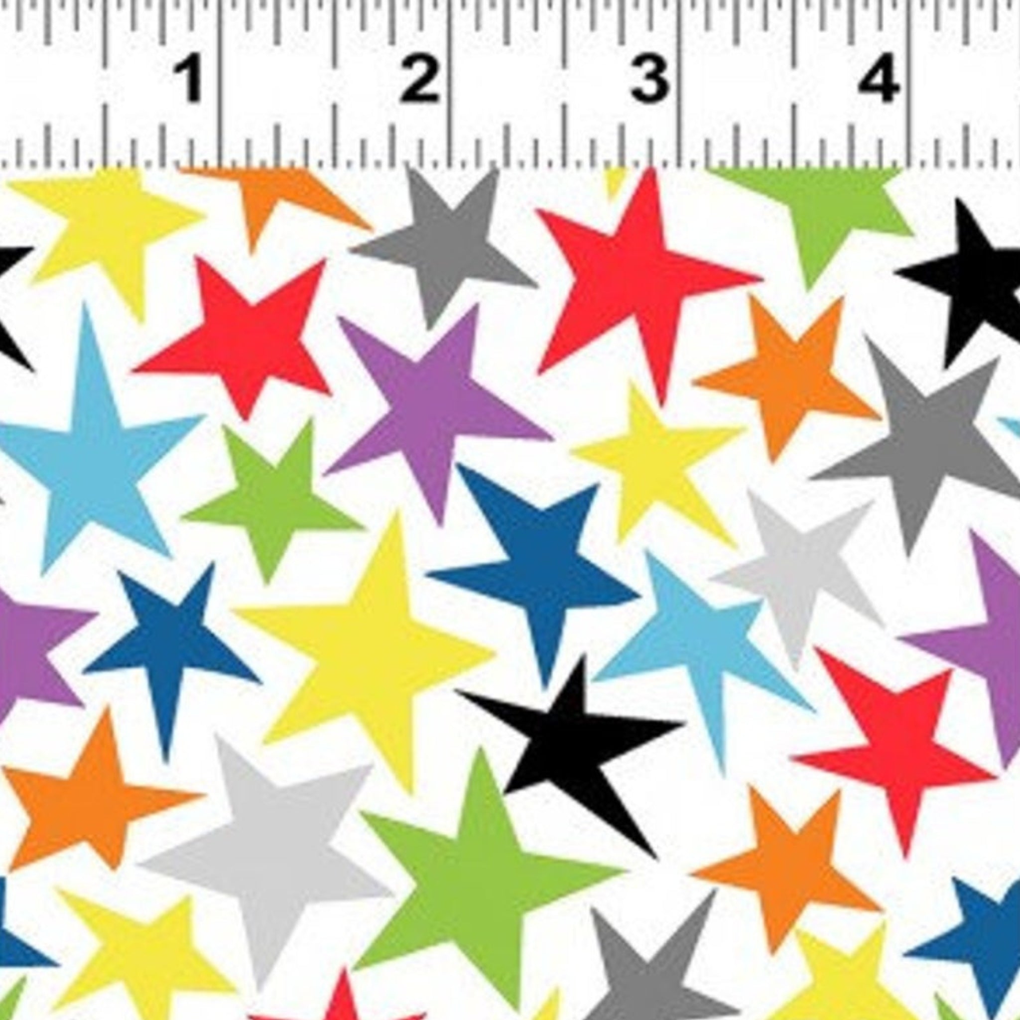White star fabric with multicolour rainbow stars for kids quilts and patchwork