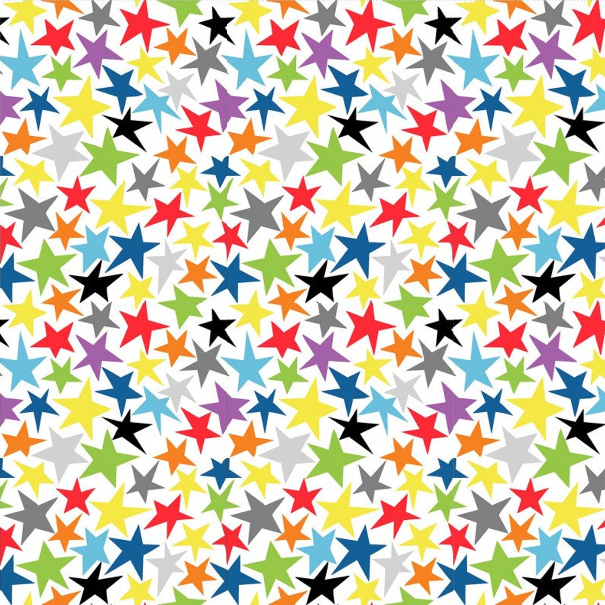 White star fabric with multicolour rainbow stars for kids quilts and patchwork