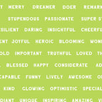 Green positive words fabric with encouraging affirmations for children's quilts