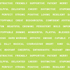 Green quilting cotton with colourful motivational phrases and affirmations