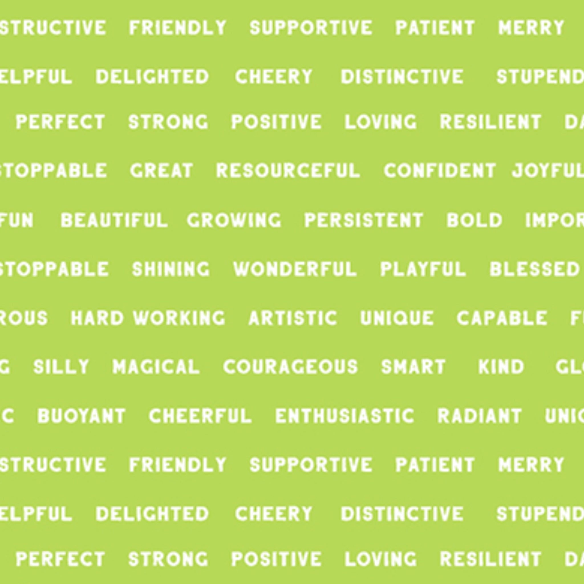 Green quilting cotton with colourful motivational phrases and affirmations