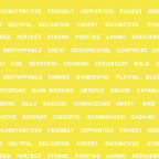 Yellow quilting cotton with colourful motivational phrases and affirmations