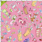 Retro novelty tossed golf bags high heels shoes and clubs multi-colour sugar pink fabric for golf quilts bags cushions and golfer gifts Loralie Harris Designs