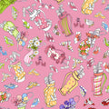 Retro novelty tossed golf bags high heels shoes and clubs multi-colour sugar pink fabric for golf quilts bags cushions and golfer gifts Loralie Harris Designs
