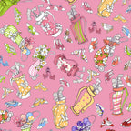 Retro novelty tossed golf bags high heels shoes and clubs multi-colour sugar pink fabric for golf quilts bags cushions and golfer gifts Loralie Harris Designs