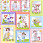 Retro novelty golf ladies panel 16 sassy golfer girl squares colourful borders multi-colour fabric for golf quilts wall hangings and golfer gifts Loralie Harris Designs