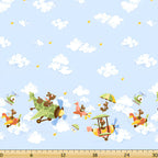 Zig flying ace dog double border blue multi dogs planes helicopters novelty kids quilting fabric boys quilts children's projects