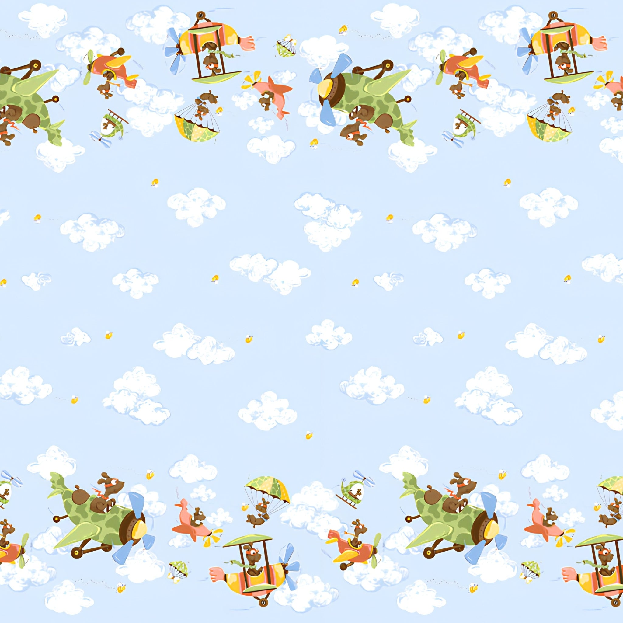 Zig flying ace dog double border blue multi dogs planes helicopters novelty kids quilting fabric boys quilts children's projects