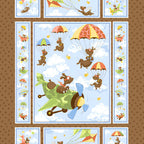 Zig flying ace dog quilt panel brown dogs parachuting planes kites novelty kids quilting fabric boys quilts nursery wall hangings