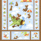 Zig flying ace dog quilt panel brown dogs parachuting planes kites novelty kids quilting fabric boys quilts nursery wall hangings