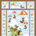 Zig flying ace dog quilt panel brown dogs parachuting planes kites novelty kids quilting fabric boys quilts nursery wall hangings