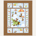Zig flying ace dog quilt panel brown dogs parachuting planes kites novelty kids quilting fabric boys quilts nursery wall hangings
