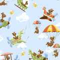 Zig flying ace dog tossed blue multi dogs planes helicopters parachutes kites novelty kids quilting fabric boys quilts children's projects