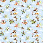 Zig flying ace dog tossed blue multi dogs planes helicopters parachutes kites novelty kids quilting fabric boys quilts children's projects