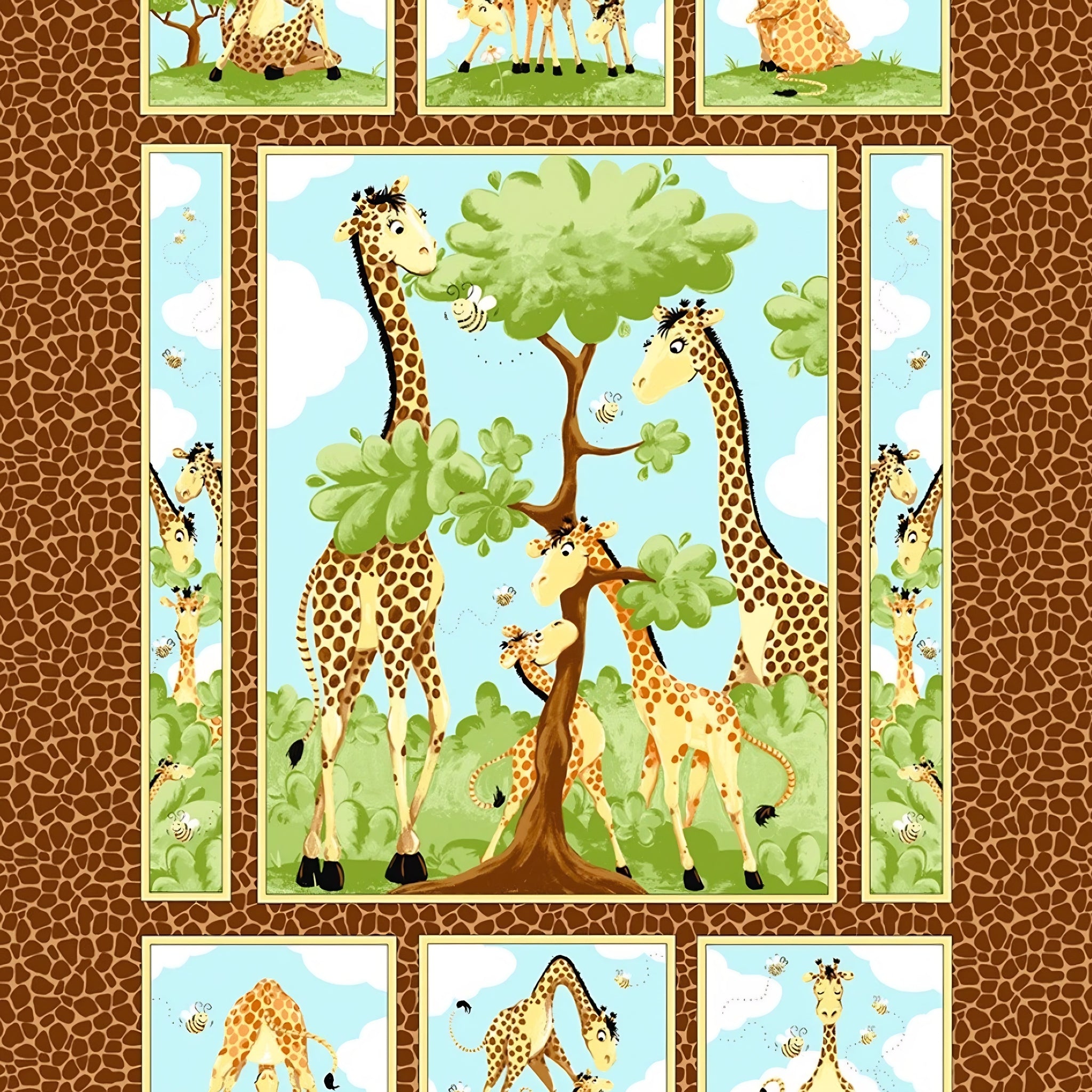 Zoe giraffe family brown novelty panel kids quilting fabric children's quilts baby nursery wall hangings