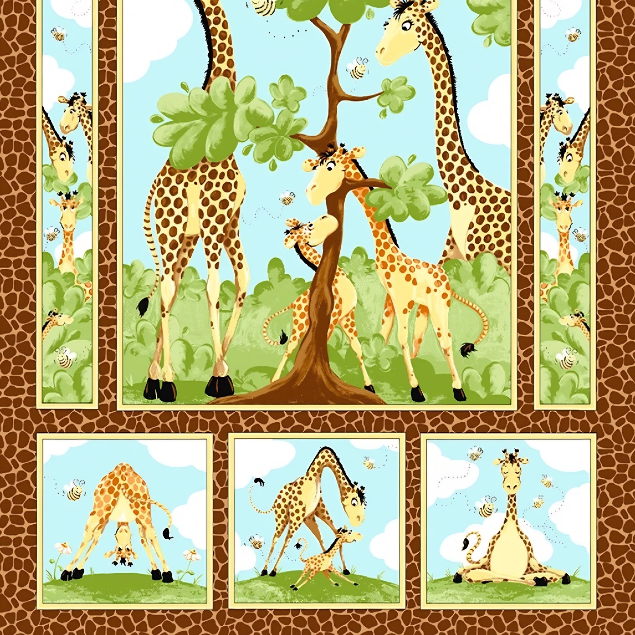 Zoe giraffe family brown novelty panel kids quilting fabric children's quilts baby nursery wall hangings