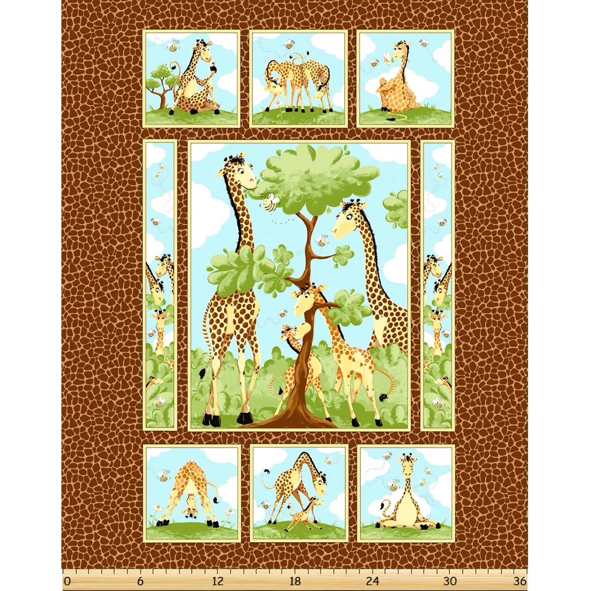 Zoe giraffe family brown novelty panel kids quilting fabric children's quilts baby nursery wall hangings