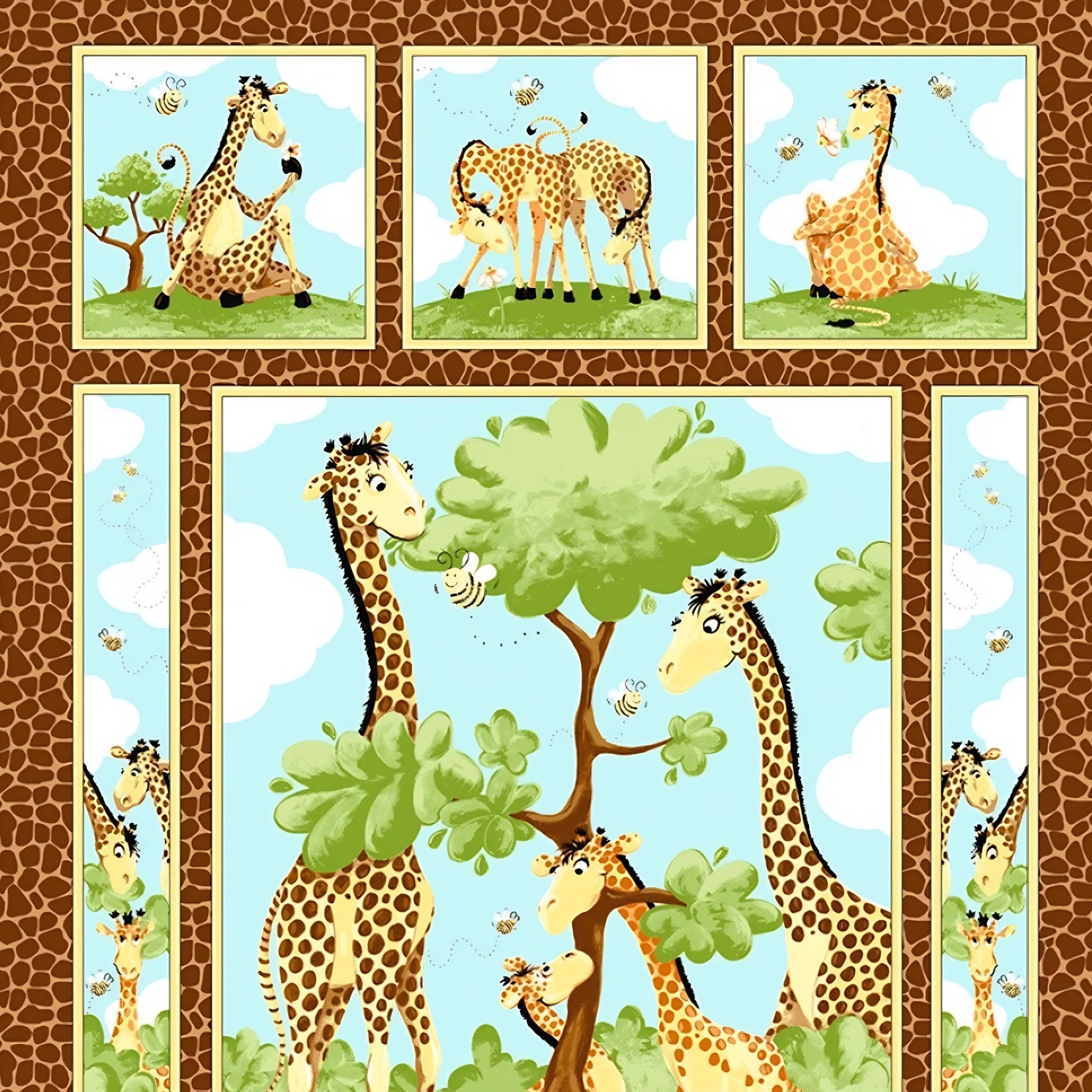 Zoe giraffe family brown novelty panel kids quilting fabric children's quilts baby nursery wall hangings