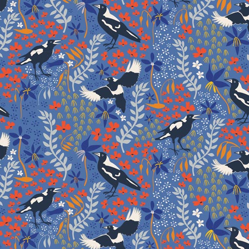 Taking Flight: Magpies on Blue by Amanda Joy Designs - Three Wishes Patchwork Fabric