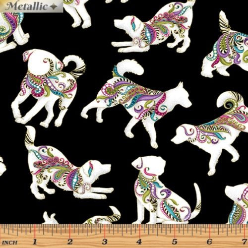 Dog On It Hot Diggity Large White/Multi - Ann Lauer Benartex - Three Wishes Patchwork Fabric