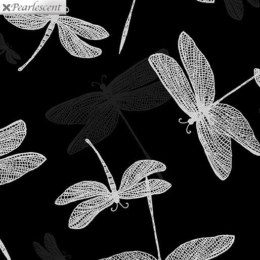 Shimmer & Shine: Shimmery Dragonfly Black/Silver by Benartex - Three Wishes Patchwork Fabric