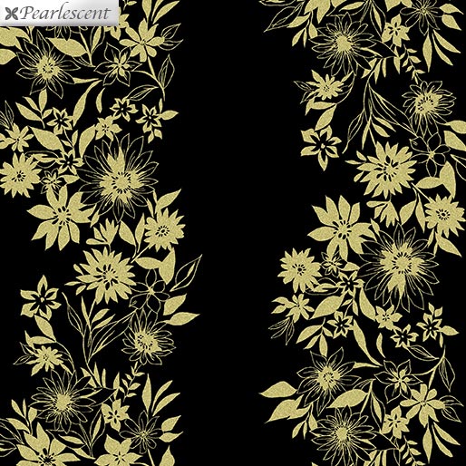 Shimmer & Shine: Shimmery Flower Stripe Black/Gold by Benartex - Three Wishes Patchwork Fabric