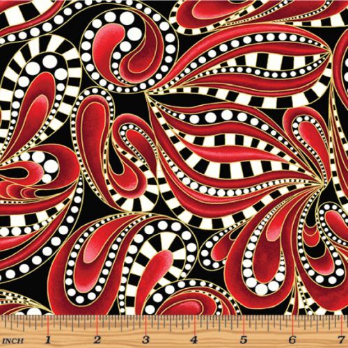 Cat-i-tude Paisley Tonal Swirl Red - Ann Lauer Benartex - Three Wishes Patchwork Fabric