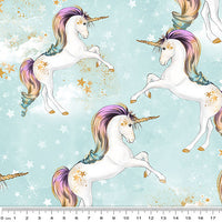 Rainbow Unicorns: Unicorns on Celestial Clouds Blue by KK Designs