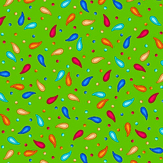 Jubilee - Paisley & Dots Green by Debi Payne --Digitally Printed - Three Wishes Patchwork Fabric