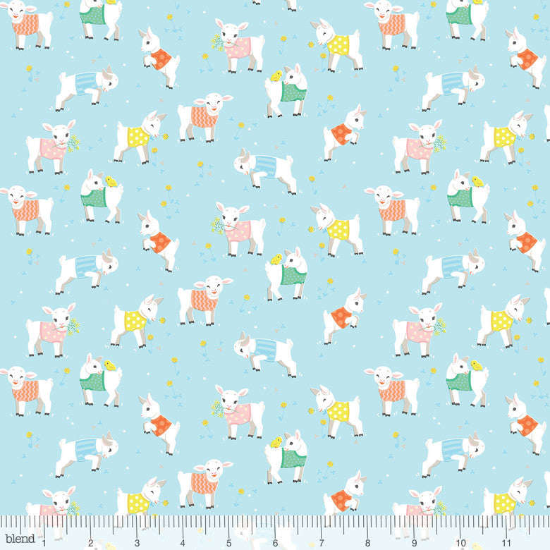 On This Farm: Baby Goats Blue by Blend - Three Wishes Patchwork Fabric