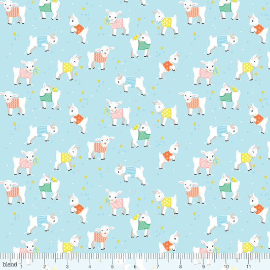 On This Farm: Baby Goats Blue by Blend - Three Wishes Patchwork Fabric