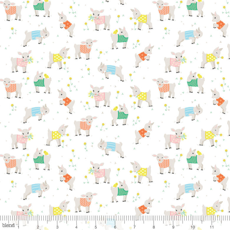 On This Farm: Baby Goats White by Blend - Three Wishes Patchwork Fabric