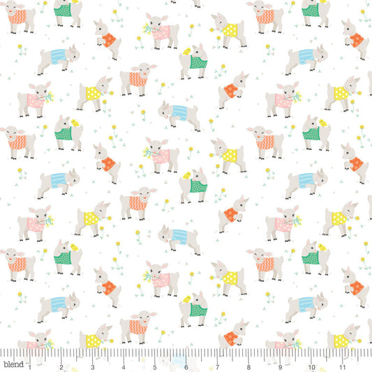 On This Farm: Baby Goats White by Blend - Three Wishes Patchwork Fabric