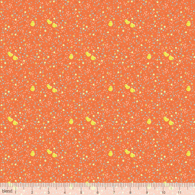 On This Farm: Clover Chicks Coral by Blend - Three Wishes Patchwork Fabric