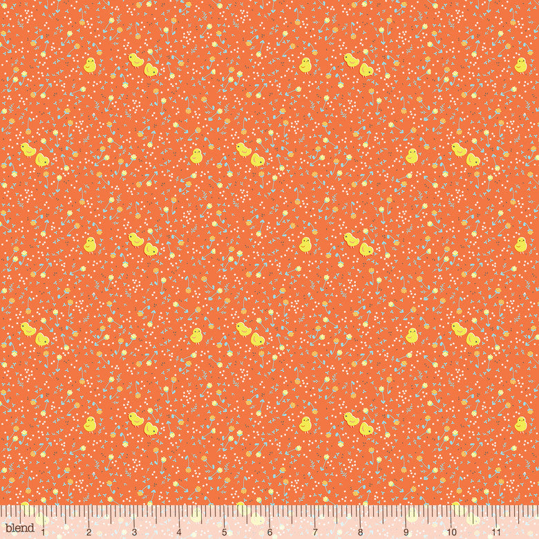 On This Farm: Clover Chicks Coral by Blend - Three Wishes Patchwork Fabric