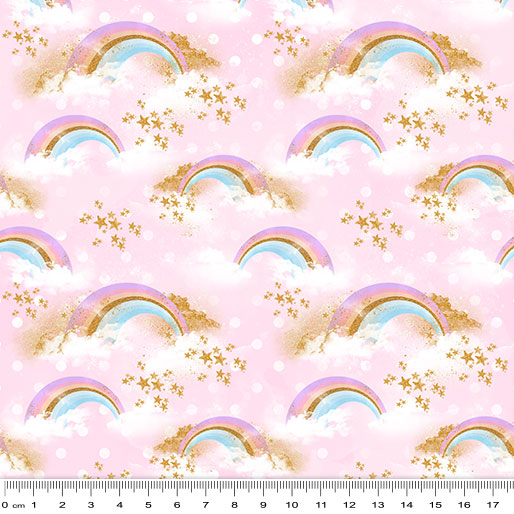 Rainbow Unicorns: Radiant Rainbows Pink by KK Designs - Three Wishes Patchwork Fabric