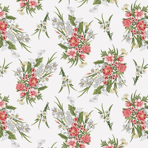 Magnificent Blooms Bouquet White - Benartex - Three Wishes Patchwork Fabric
