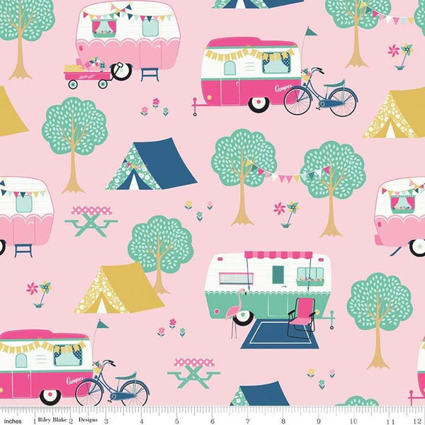 I'd Rather Be Glamping Main Pink by Riley Blake