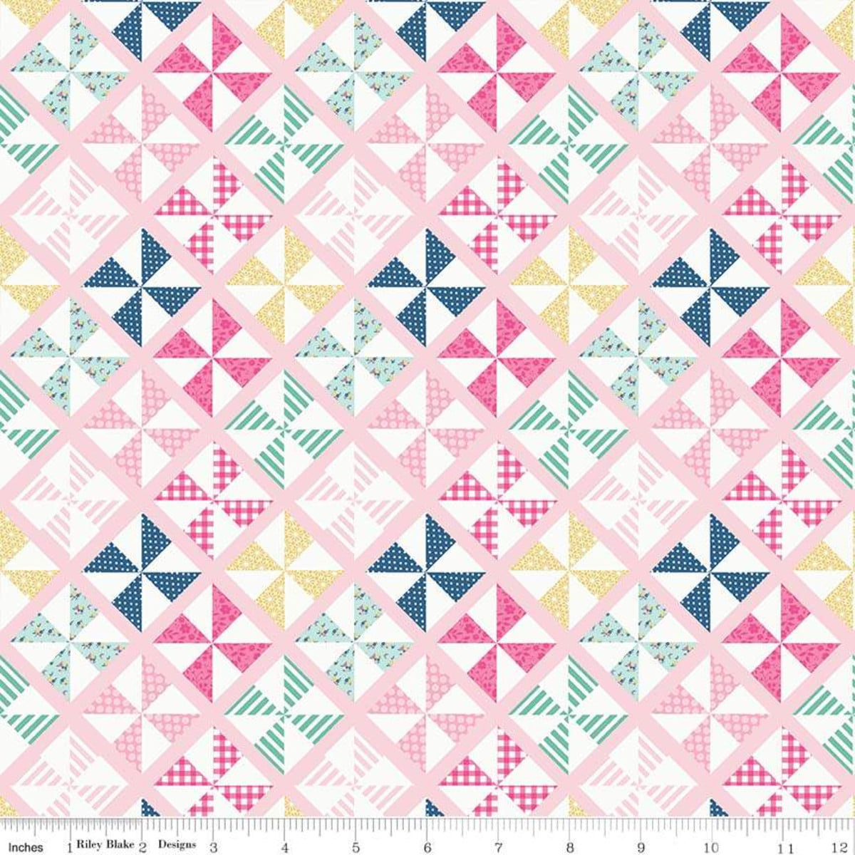 I'd Rather Be Glamping Pinwheels Pink - Riley Blake - Three Wishes Patchwork Fabric